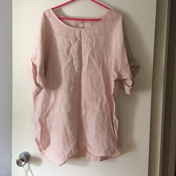 LEMONWOOD Pale Pink Linen Oversized Cuff Sleeve Blouse S M L XL One Size - Picture 5 of 7